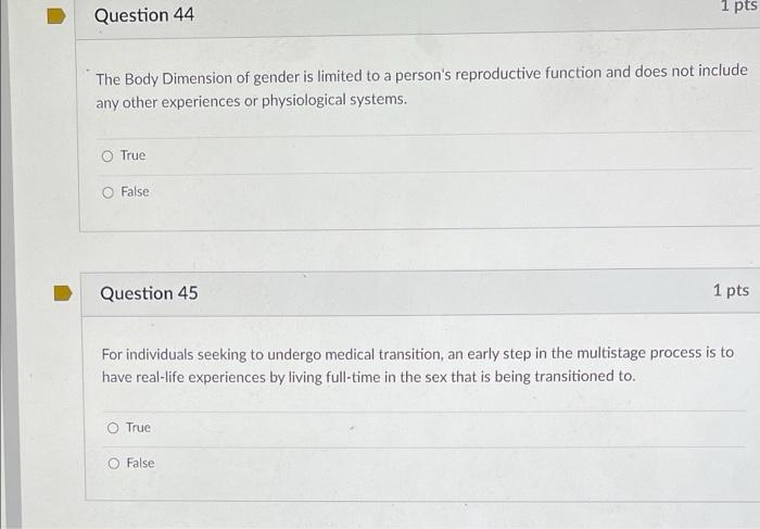 Solved Pts Question The Body Dimension Of Gender Is Chegg Com