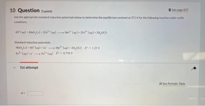Solved 10 Question (1 point) See page 837 Use the | Chegg.com