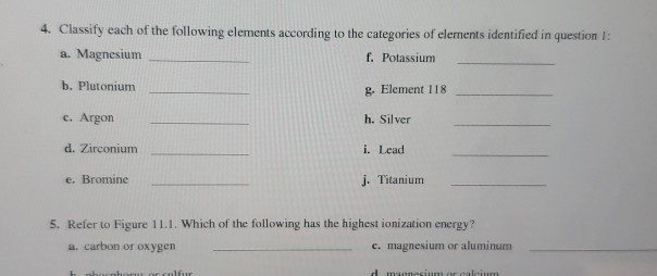 4. Classify each of the following elements according | Chegg.com