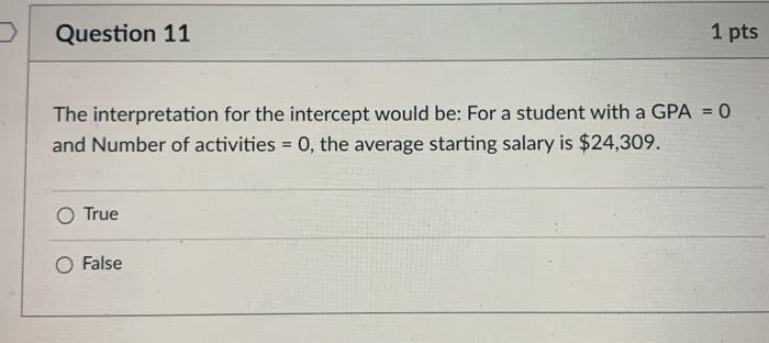 Solved Question 11 1 pts The interpretation for the | Chegg.com