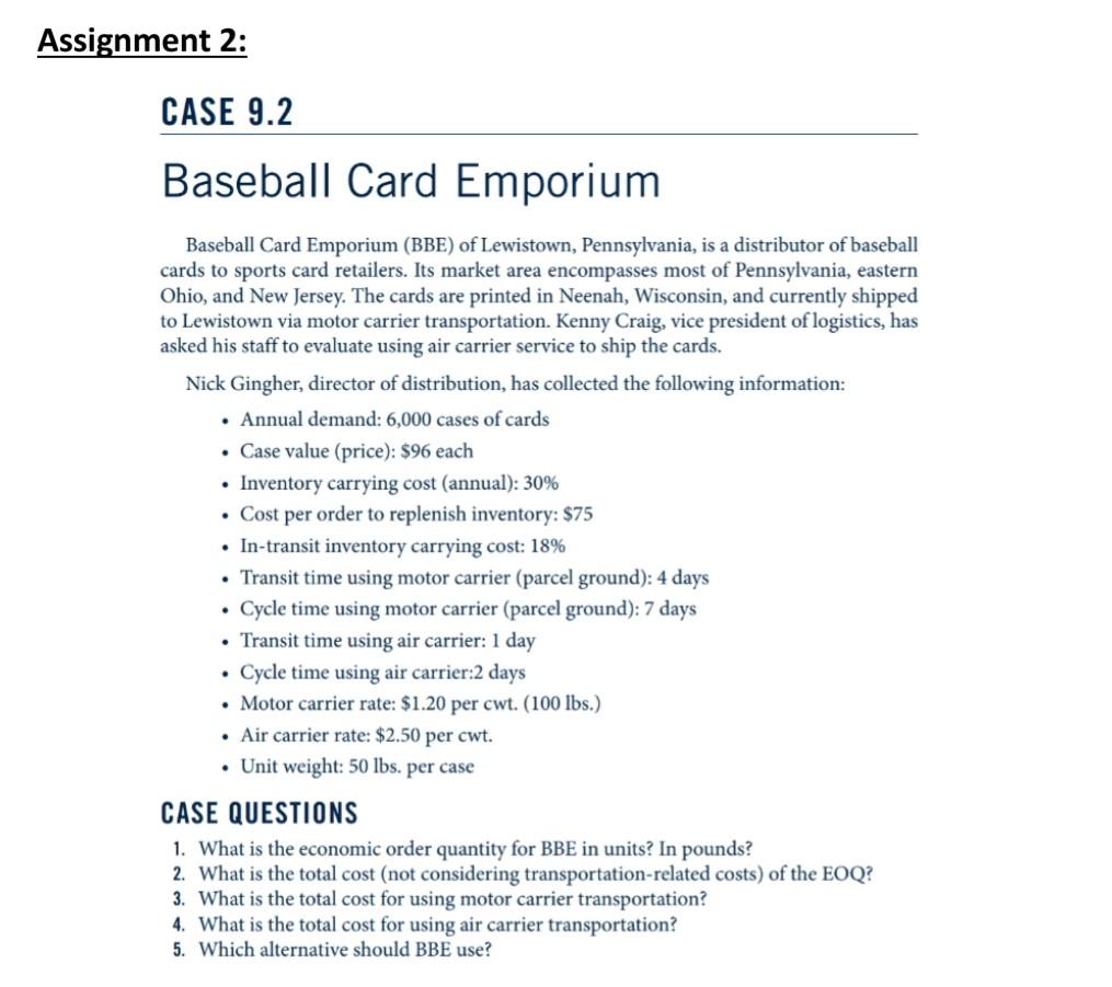 Solved Assignment 2 CASE 9.2 Baseball Card Emporium