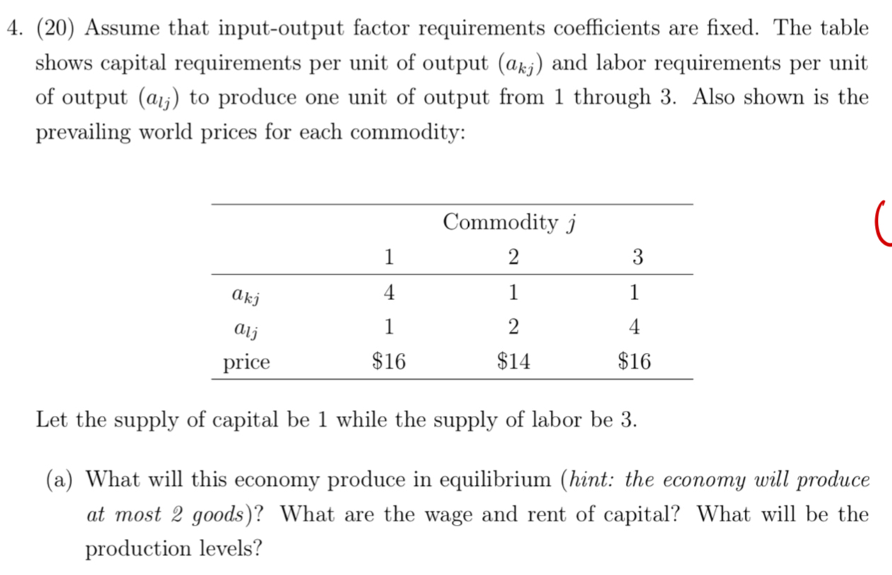 Solved (20) ﻿Assume that input-output factor requirements | Chegg.com