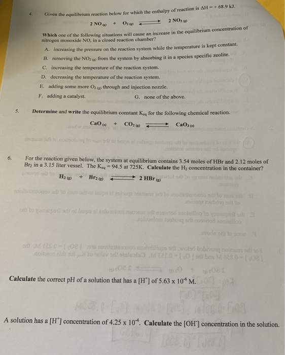 Solved + Given the equilibrium reaction below for which the | Chegg.com