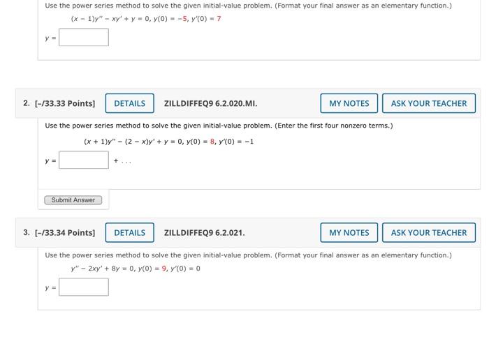 Solved Use the power series method to solve the given | Chegg.com