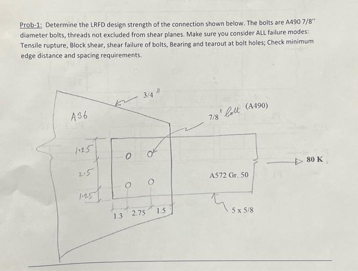 Solved Prob-1: Determine the LRFD design strength of the | Chegg.com