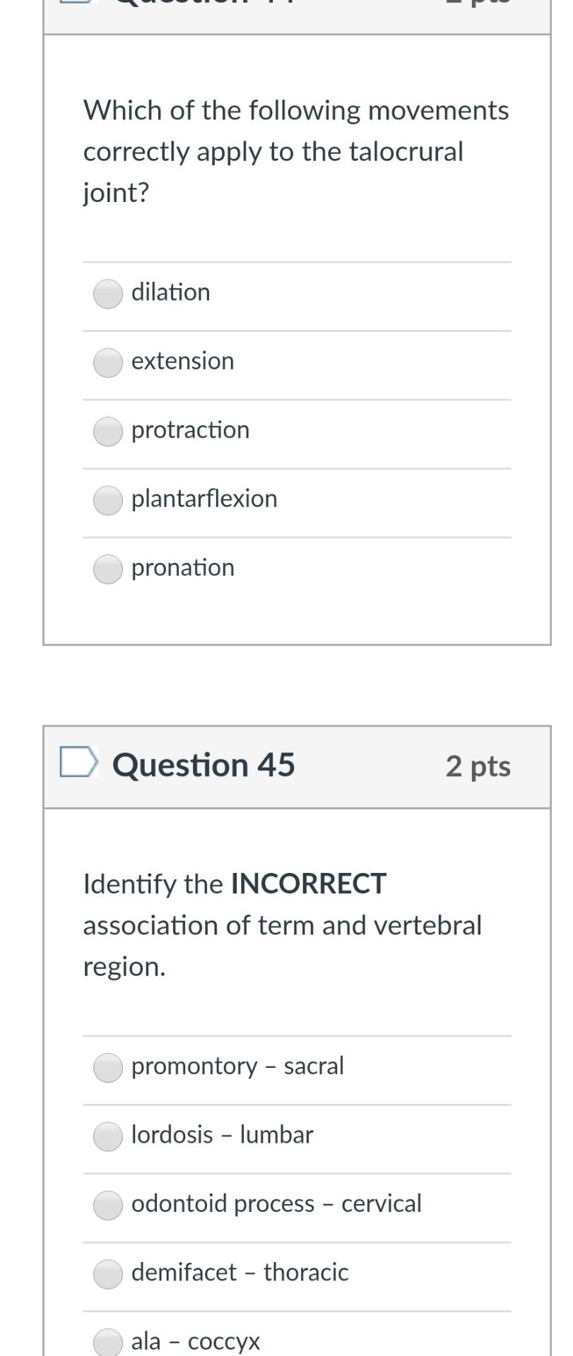 Solved D Question 43 2 pts Which of the following movements | Chegg.com