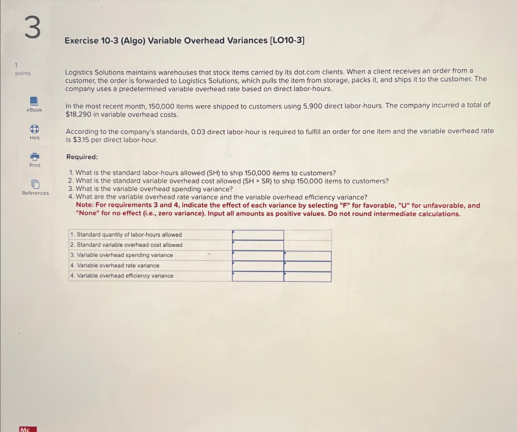 Solved Exercise 10-3 (Algo) ﻿Variable Overhead Variances | Chegg.com