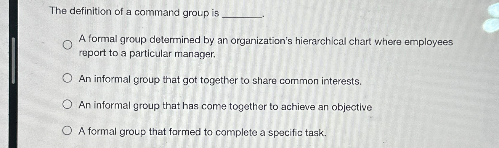 Solved The definition of a command group isA formal group | Chegg.com