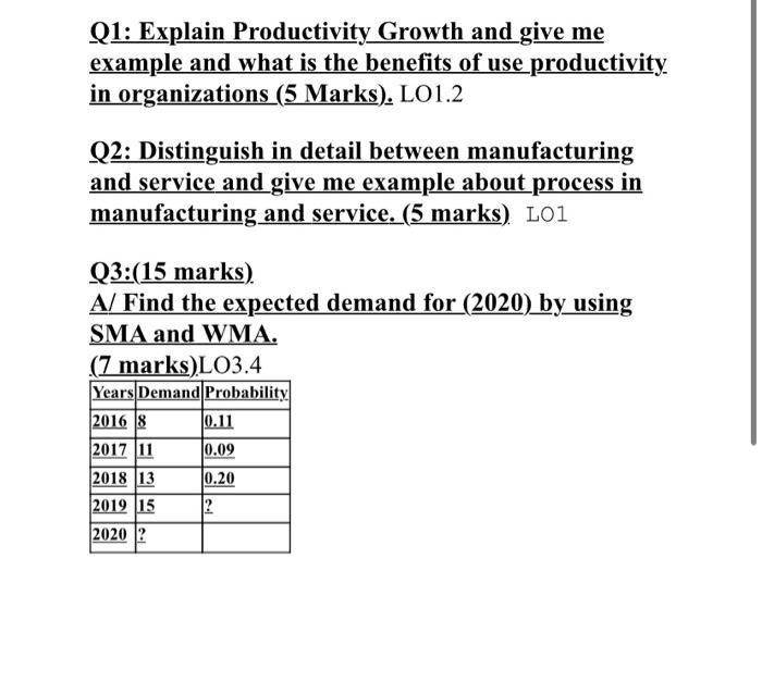 Solved Q1: Explain Productivity Growth and give me example | Chegg.com