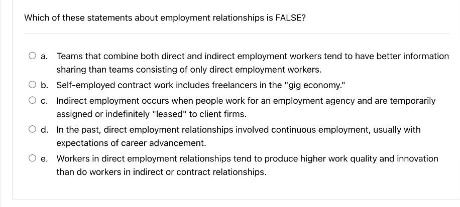 Solved Which of these statements about employment | Chegg.com