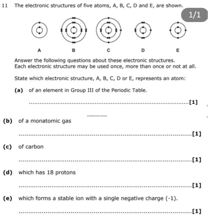 Solved 11 The electronic structures of five atoms, A, B, C, | Chegg.com