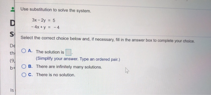 Solved Use substitution to solve the system. 3x - 2y = 5 - | Chegg.com