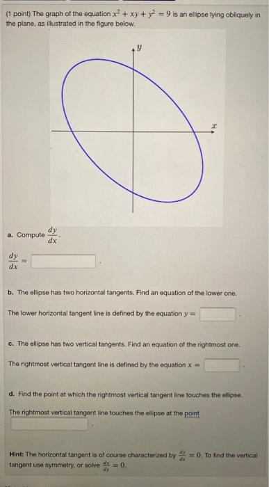 Solved (1 point) The graph of the equation x2 + xy + y2 = 9 | Chegg.com