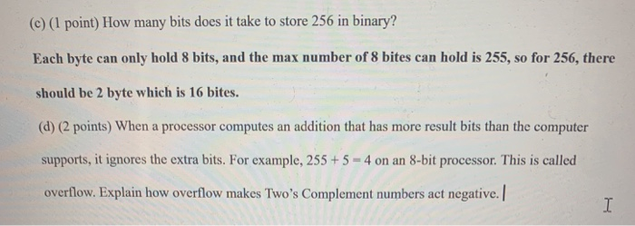 Solved (c) (1 point) How many bits does it take to store 256 | Chegg.com