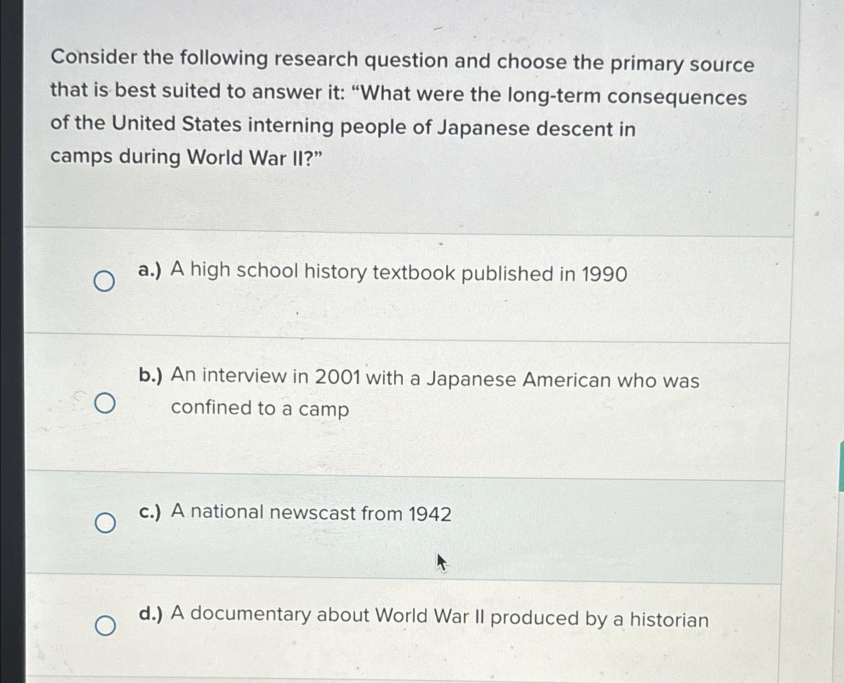 Solved Consider the following research question and choose | Chegg.com