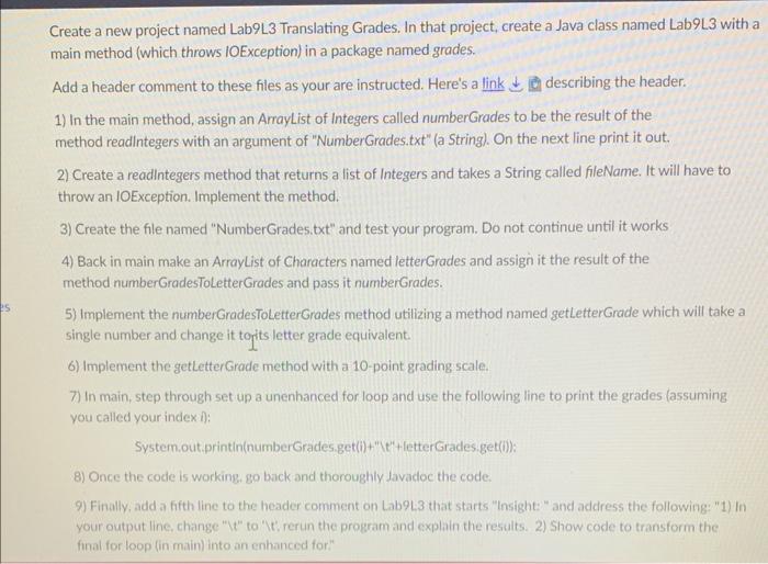 Solved Create a new project named Lab9L3 Translating Grades. | Chegg.com