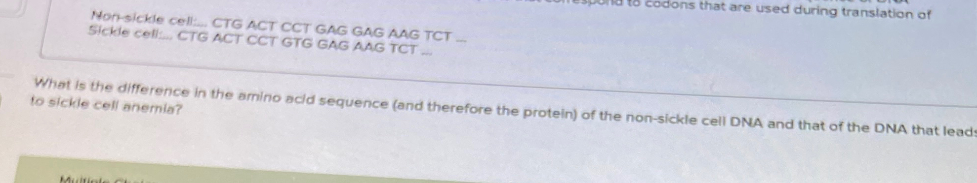 Solved Nonsicile cell: CTG ACT CCT GAG GAG AAG TCT -sicke | Chegg.com