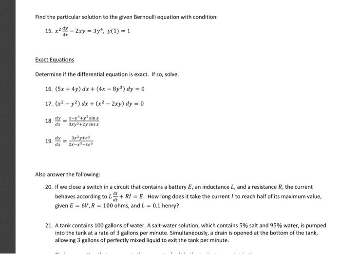 Solved Find The Particular Solution To The Given Bernoulli Chegg Com