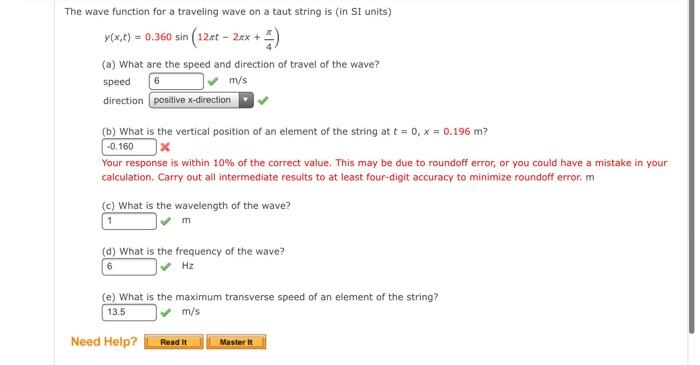 Solved The wave function for a traveling wave on a taut | Chegg.com