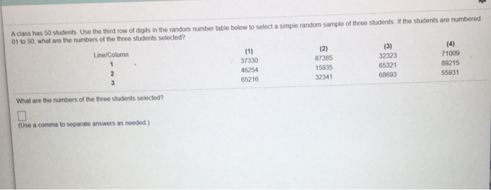 Solved A class has 50 students. Use the third row of digits