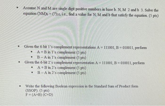 Solved Assume N and M are single digit positive numbers in | Chegg.com