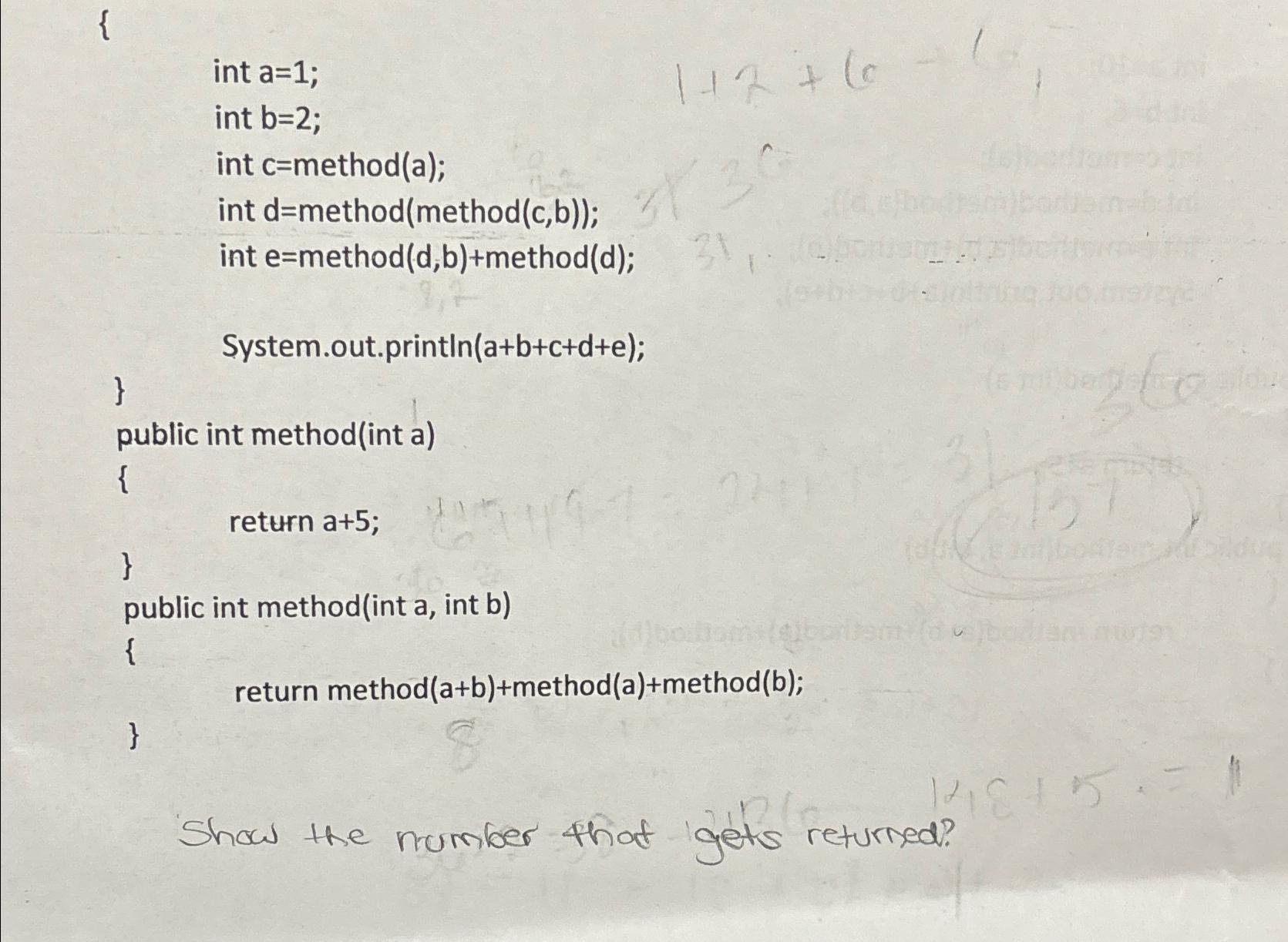Solved {public Test(){int a=1;int b=2;int c= ﻿method(a);int | Chegg.com