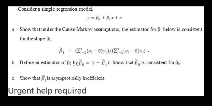 Solved Consider A Simple Regression Model, Y = Be + B.X + U | Chegg.com