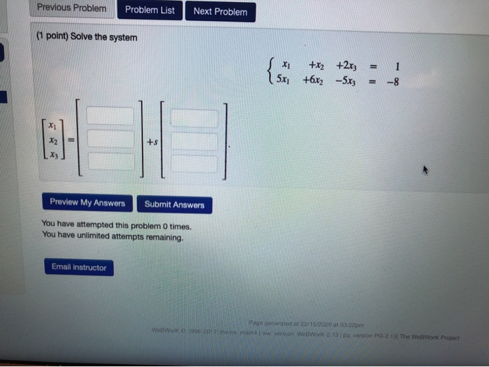 Solved Previous Problem Problem List Next Problem (1 point) | Chegg.com