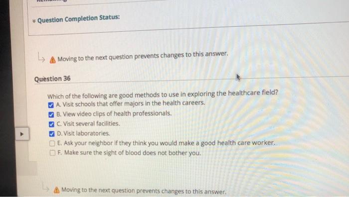 Question Completion Status: L A Moving to the next question prevents changes to this answer. Question 36 Which of the followi