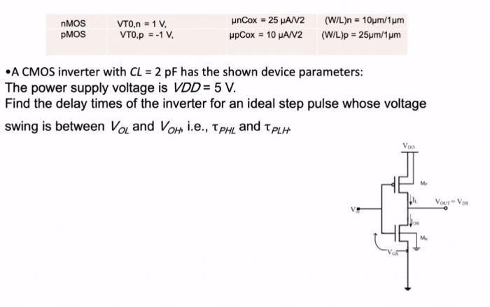 nMOS PMOS VTO,n = 1V. VTO,p = -1 V, unCox = 25 WAN2 | Chegg.com