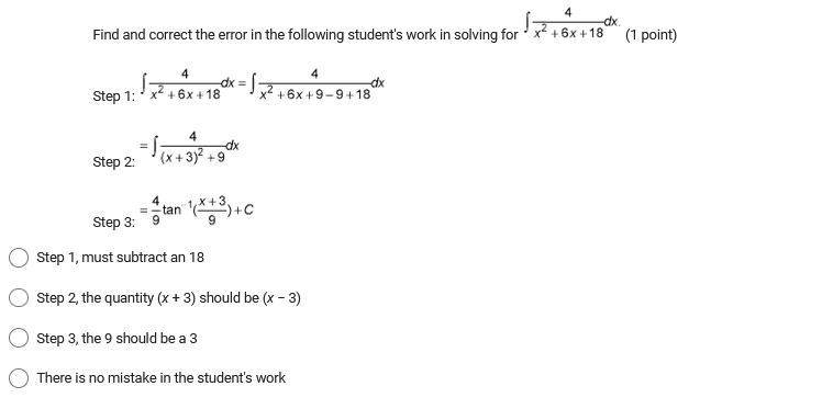 Solved Find and correct the error in the following student's | Chegg.com