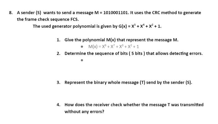 Solved 8. A sender (s) wants to send a message M = | Chegg.com