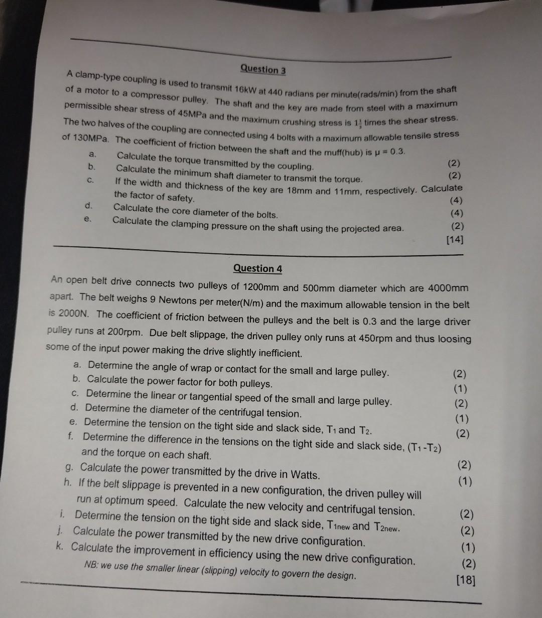Solved Question 3 A clamptype coupling is used to transmit