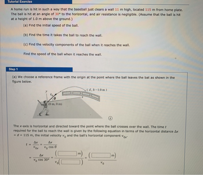 Physics Home Run Problem Tutorial Exercise A home run is hit in such a way | Chegg.com