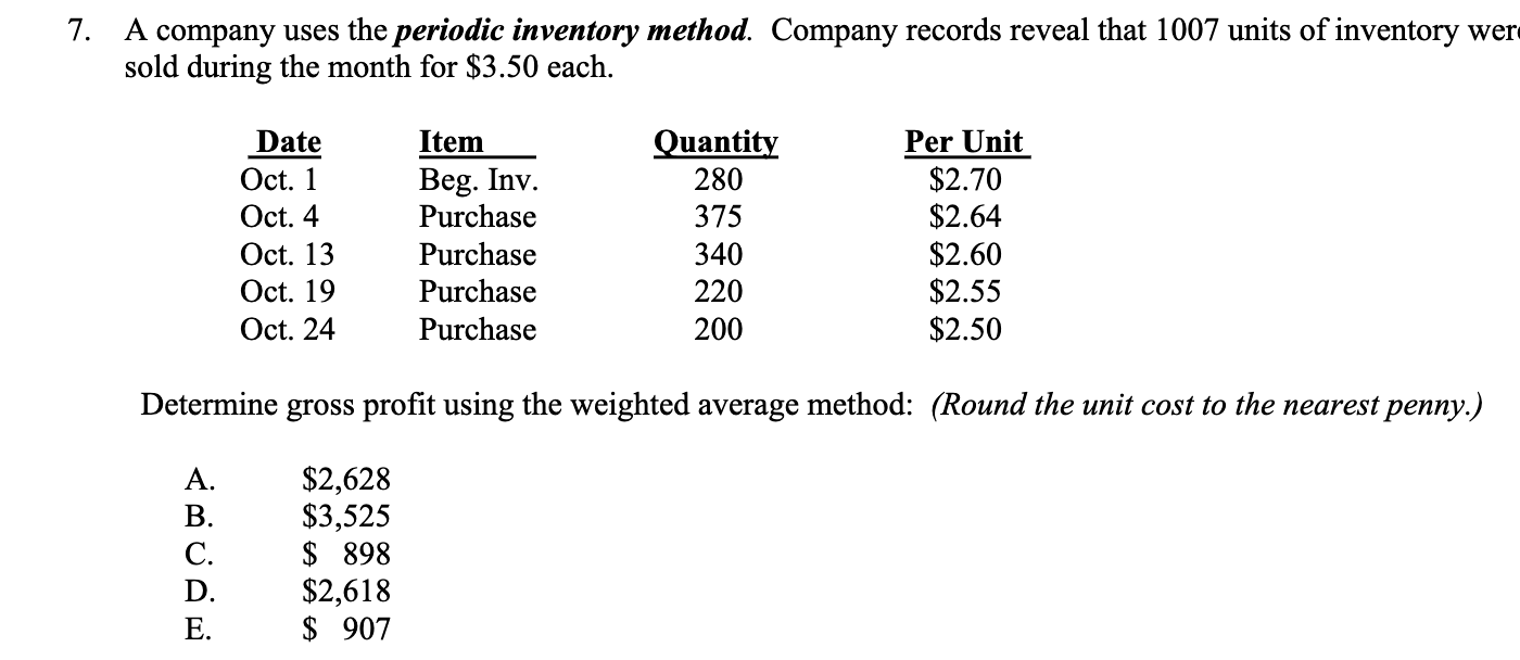Solved A company uses the periodic inventory method. Company | Chegg.com