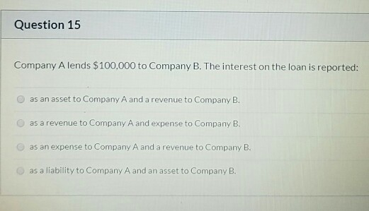 Solved Question 15 Company A Lends $100,000 To Company B. | Chegg.com