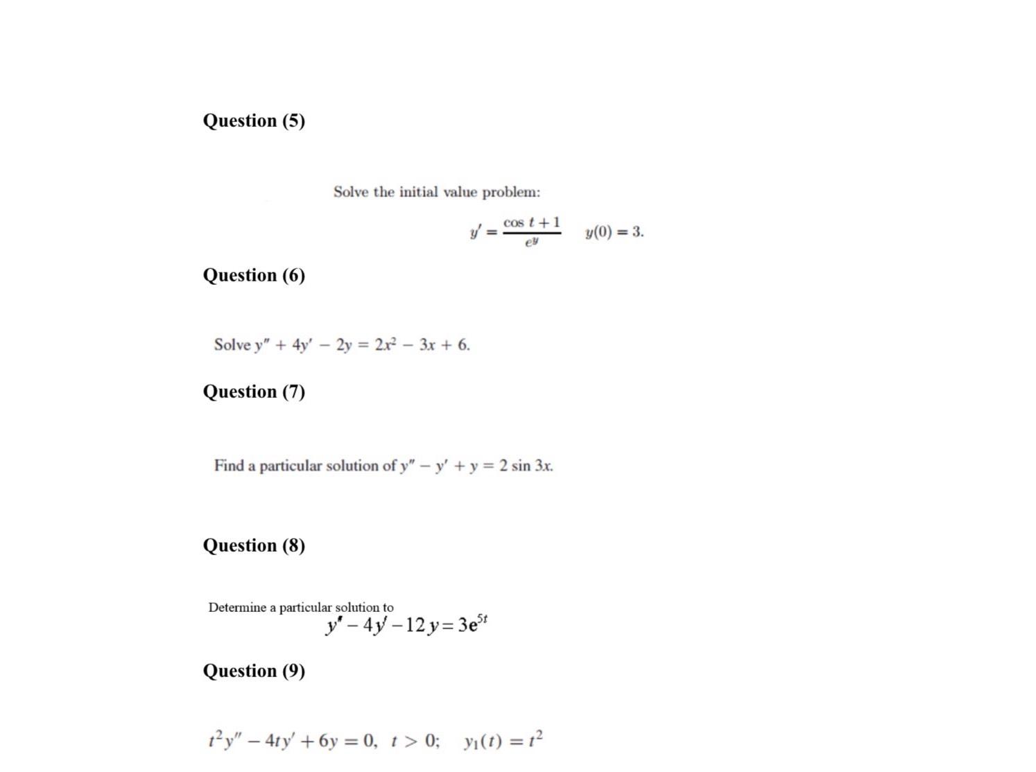 Solved Question (5)Solve the initial value | Chegg.com