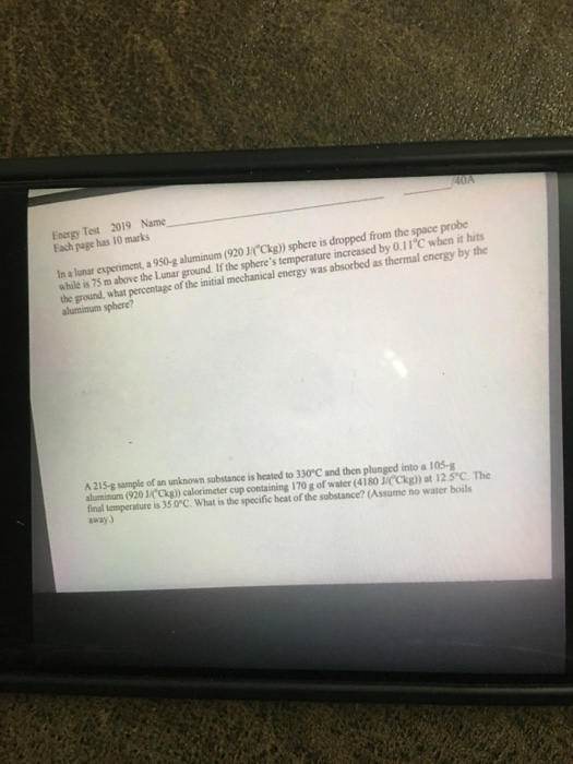 Energy Test 19 Name Each Page Has 10 Marks In A Chegg Com