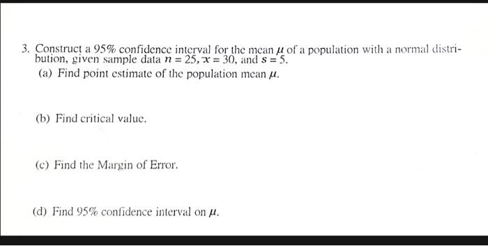 Solved 3. Construct a 95% confidence interval for the mean y | Chegg.com