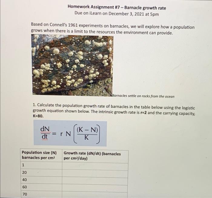 Solved Homework Assignment #7 - Barnacle growth rate Due on | Chegg.com