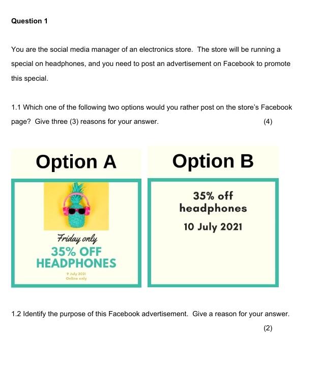 Solved Question 1 You are the social media manager of an | Chegg.com