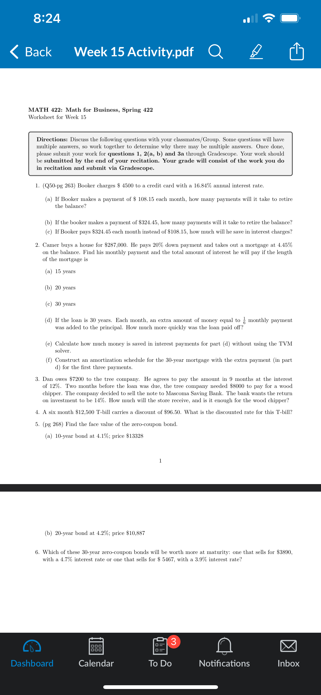 Solved 8:24BackWeek 15 ﻿Activity.pdfMATH 422: Math for | Chegg.com