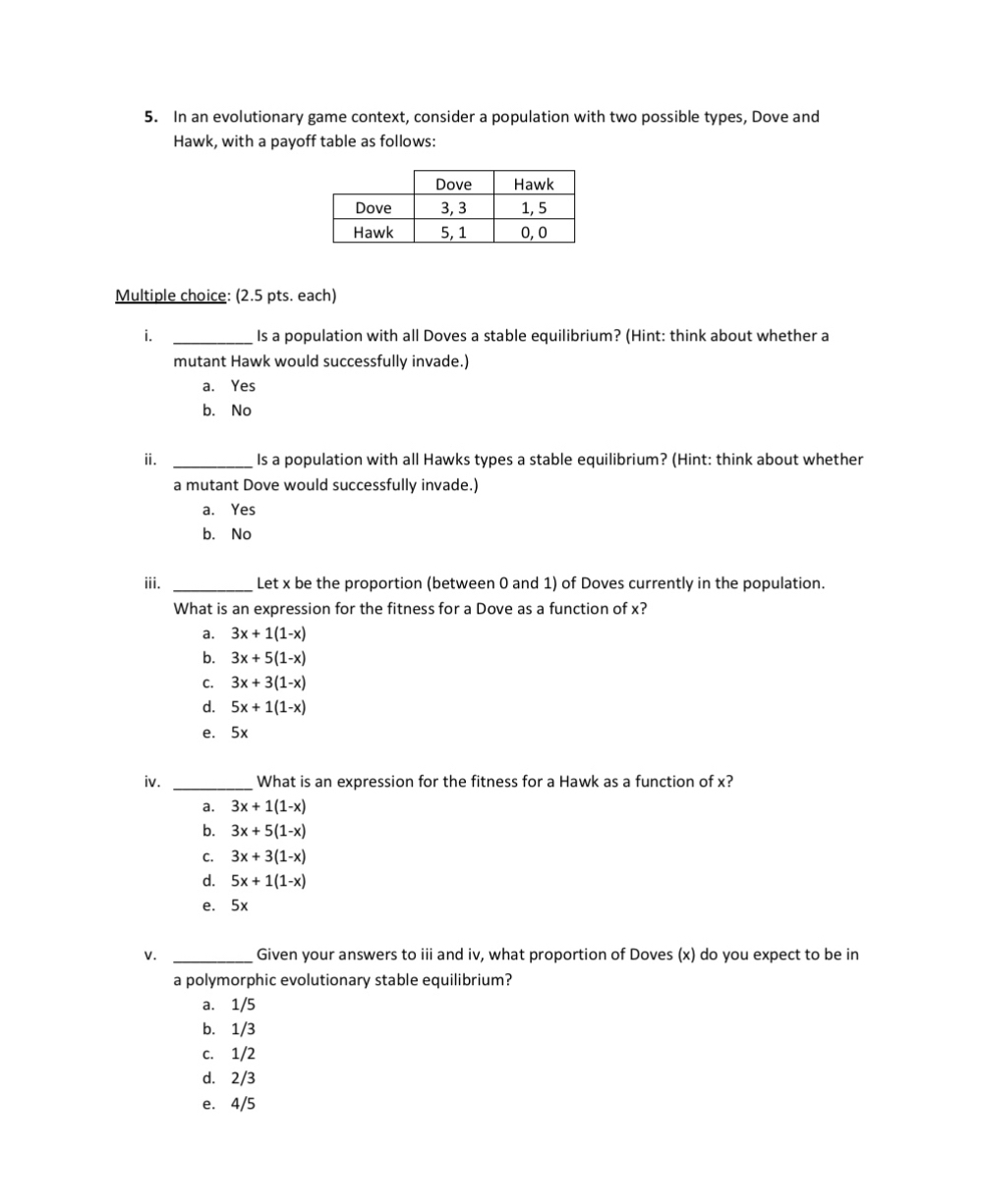 Solved In an evolutionary game context, consider a | Chegg.com