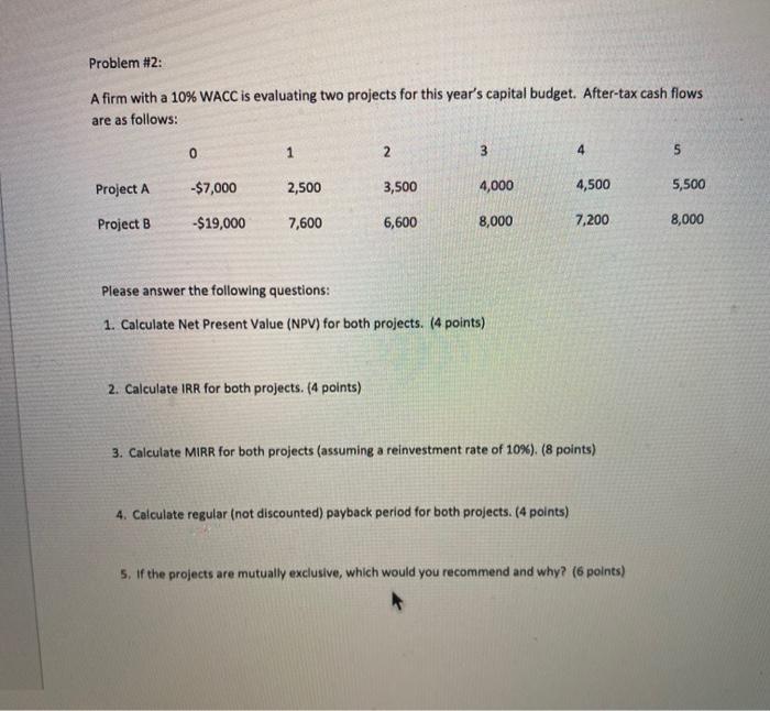 Solved Problem A Firm With A WACC Is Evaluating Two Chegg Com