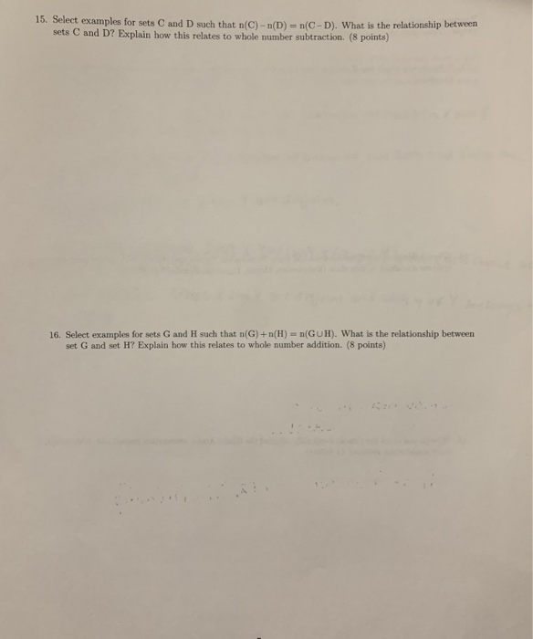 Solved 15. Select examples for sets C and D such that nC)