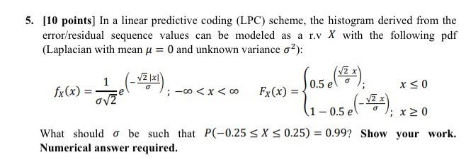 [10 points] In a linear predictive coding (LPC) | Chegg.com