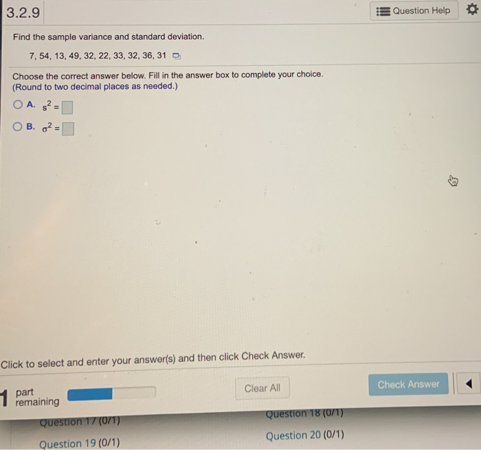 Solved 3.2.9 Question Help Find the sample variance and | Chegg.com