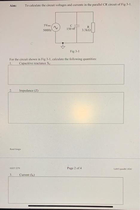 Solved Aim: To calculate the circuit voltages and currents | Chegg.com