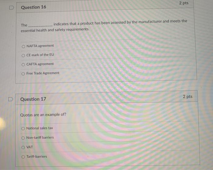 Solved 2 pts Question 16 The indicates that a product has | Chegg.com
