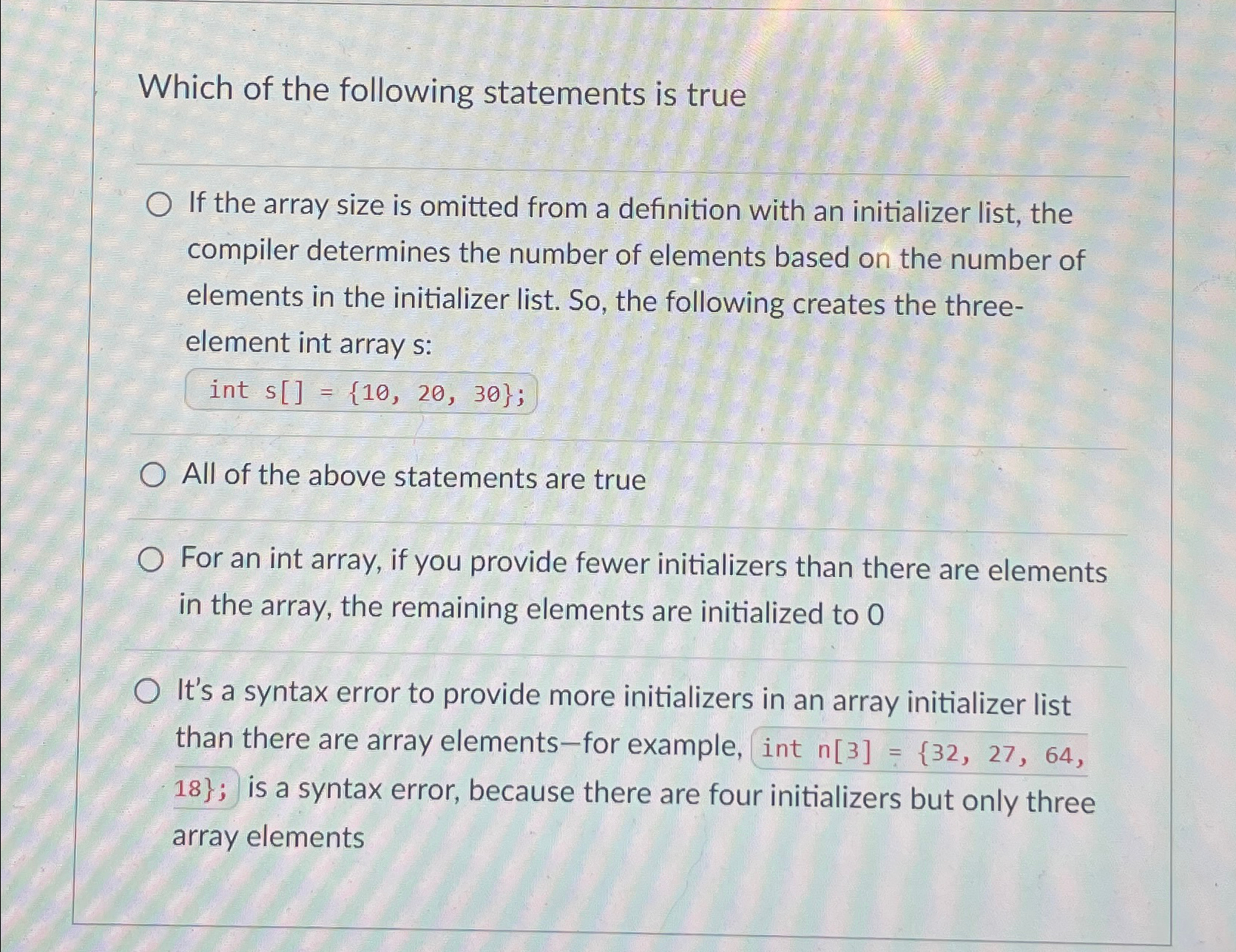 Solved Which of the following statements is trueIf the array | Chegg.com